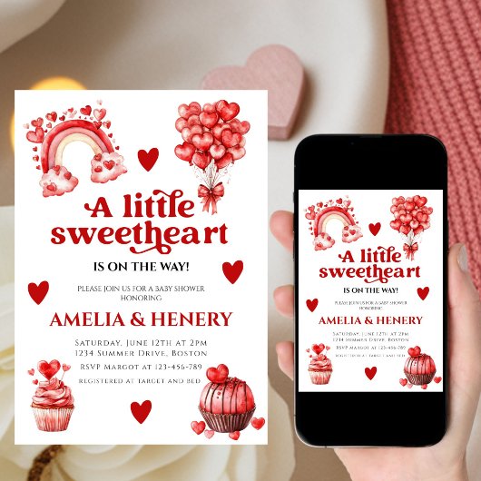 A Little Sweetheart Girl hearts Baby Shower Invita Einladung