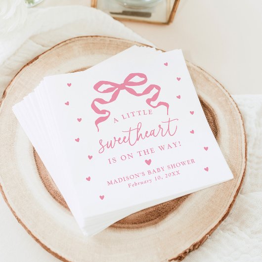 A Little Sweetheart Pink Bow Baby Shower Serviette