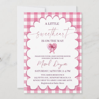 A Little Sweetheart  Pink Bow Heart Baby Shower Einladung