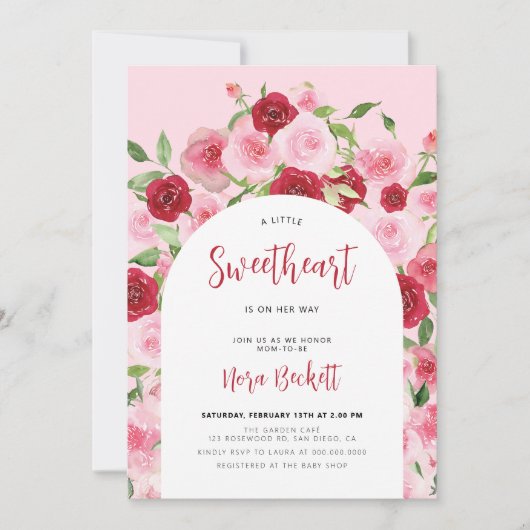 A little Sweetheart Pink Floral Arch Baby Shower Einladung (Vorderseite)