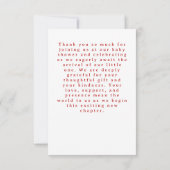 A Little Sweetheart Pink Red Bow Girl Baby Shower Dankeskarte (Rückseite)