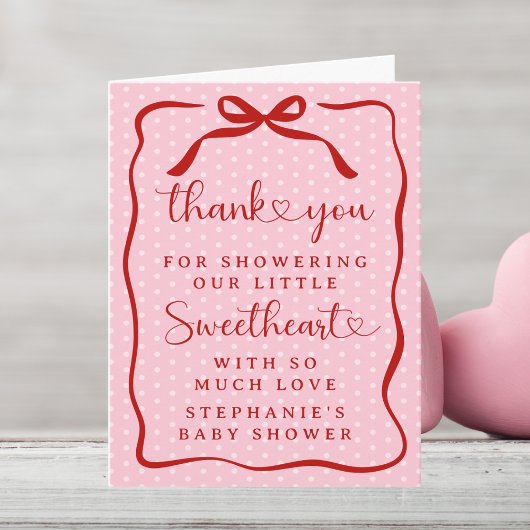 A Little Sweetheart Pink Red Bow Girl Baby Shower Dankeskarte