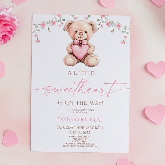 A Little Sweetheart Pink Teddy Bear Baby Shower Einladung
