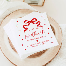 A Little Sweetheart Red Bow Baby Shower Serviette