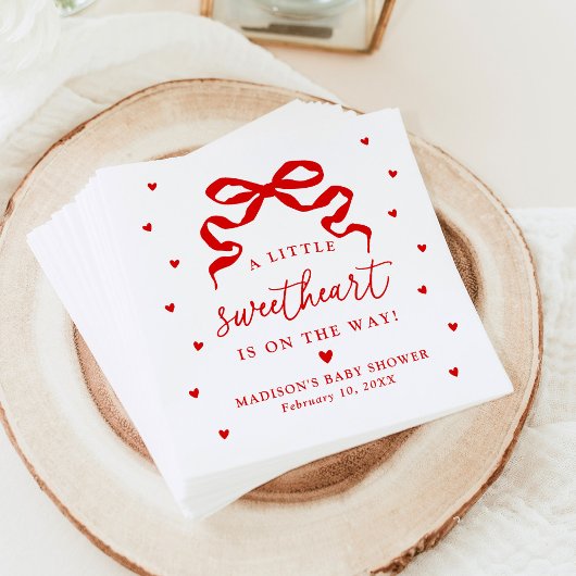 A Little Sweetheart Red Bow Baby Shower Serviette