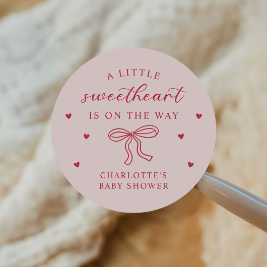 A Little Sweetheart Valentine Bow Baby Shower Runder Aufkleber
