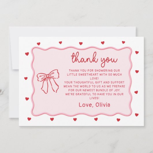 A Little Sweetheart Valentine's Baby Shower Dankeskarte (Vorderseite)