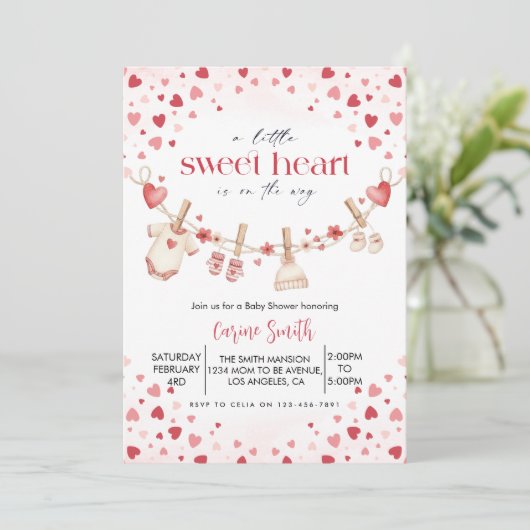 A  Little Sweetheart valentine's Baby Shower   Einladung (Stehend Vorderseite)