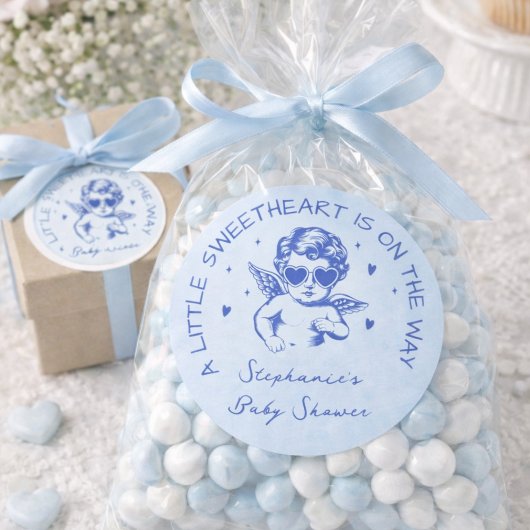 A Little Sweetheart Valentines Boy Baby Shower Runder Aufkleber