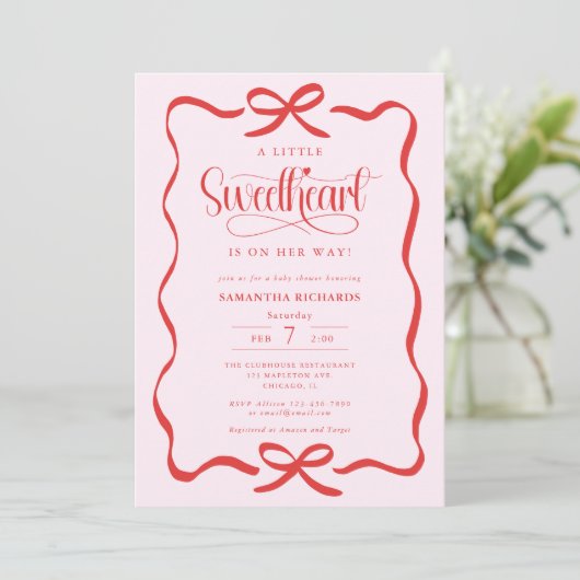 A little sweetheart Valentines girl baby shower Einladung (Stehend Vorderseite)