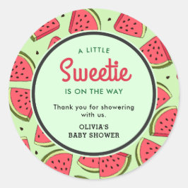A Little Sweetie Watermelon Baby Shower Thank You Runder Aufkleber