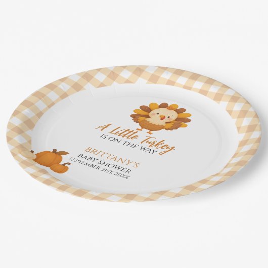 A Little Turkey Baby Shower Thanksgiving Pappteller (Schrägansicht)