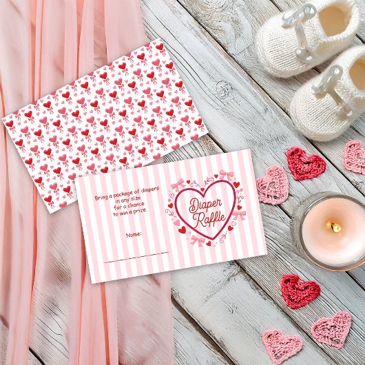 A Little Valentine Pink Baby Shower Diaper Raffle Begleitkarte