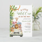 A Little Wild One Baby Shower Forest Animals Truck Einladung (Stehend Vorderseite)