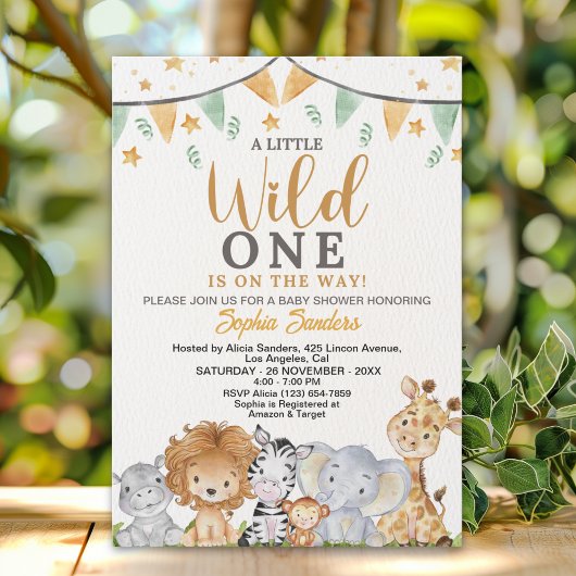 A Little Wild One Safari Animals Baby Shower Einladung