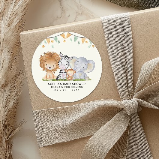 A Little Wild One Safari Animals Baby Shower Runder Aufkleber
