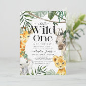 A Little Wild One Safari Jungle Animal Baby Shower Einladung (Stehend Vorderseite)