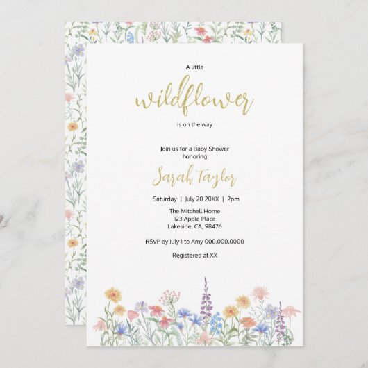 A little Wildflower Baby Shower Invitation Einladung (Vorne/Hinten)