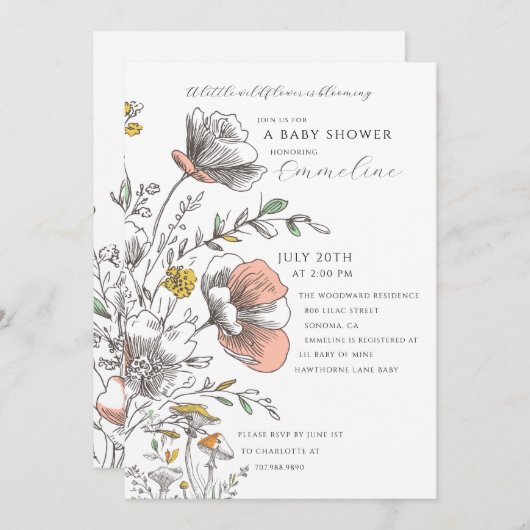 A Little Wildflower Blooming Baby Shower Einladung (Vorne/Hinten)