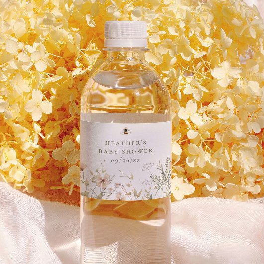 A Little Wildflower Boho Bee Girl Baby Shower Wasserflaschenetikett