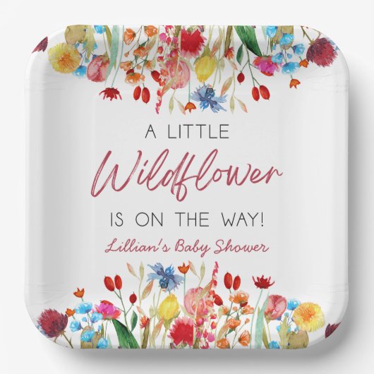 A Little Wildflower Is On The Way Baby Shower Pappteller (Vorderseite)
