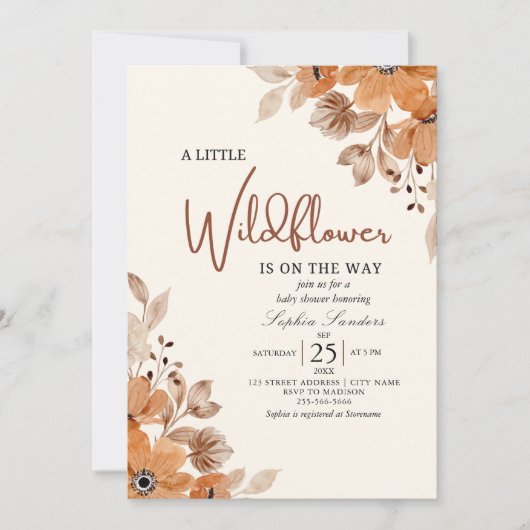 A Little Wildflower is on The Way Girl Baby Shower Einladung (Vorderseite)