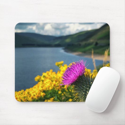 A lone thistle overlooking Megget Reservoir Mouse Mousepad (Mit Mouse)