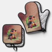 A look full of charm and adventure, ofenhandschuh & Topflappen-Set (Vorderseite/Rückseite)