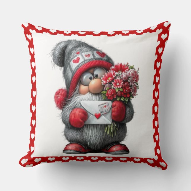 "A Love Note for You" Valentine Gnome Kissen (Vorderseite)