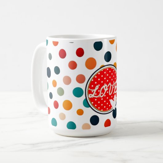 a lOVE themed mug with bright polka Kaffeetasse (Vorderseite Links)
