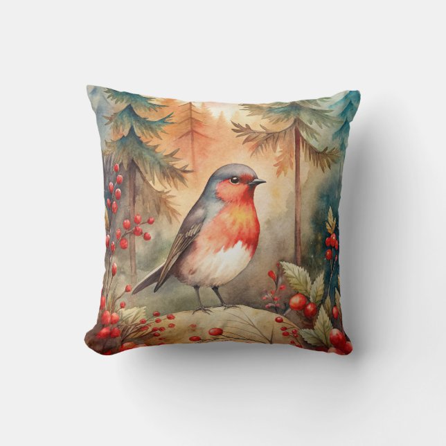 A lovely Robin in Autumn Kissen (Vorderseite)