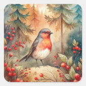 A lovely Robin in Autumn Quadratischer Aufkleber (Vorderseite)