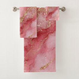 A luxurious pink marble background badhandtuch set