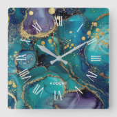 A luxurious rose-gold marble background square wal quadratische wanduhr (Vorderseite)