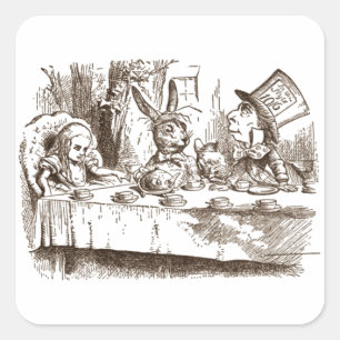 A Mad Tee Party Tenniel Sepia Quadratischer Aufkleber
