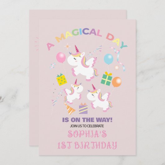 A Magical Unicorn Birthday Invitation Einladung (Vorne/Hinten)