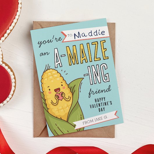 A-Mais-Ing Friend Corn Classroom Valentines Card Einladung