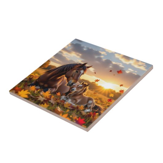 A Mama Horse and her Foal in Autumn Fliese (Seite)