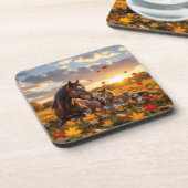 A Mama Horse and her Foal in Autumn Getränkeuntersetzer (Linke Seite)