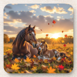 A Mama Horse and her Foal in Autumn Getränkeuntersetzer