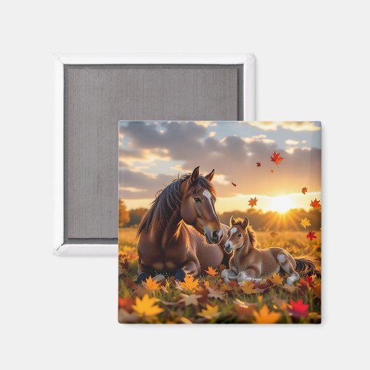 A Mama Horse and her Foal in Autumn Magnet (Vorderseite/Rückseite)