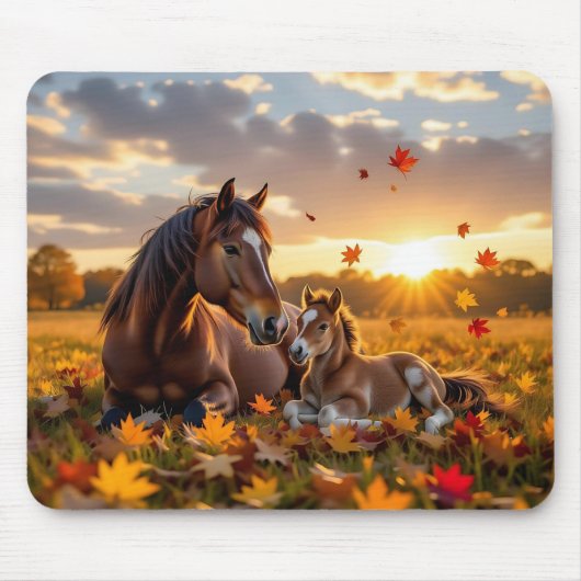 A Mama Horse and her Foal in Autumn Mousepad (Vorne)