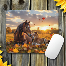 A Mama Horse and her Foal in Autumn Mousepad