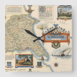 A Map of Yorkshire: East Riding Quadratische Wanduhr