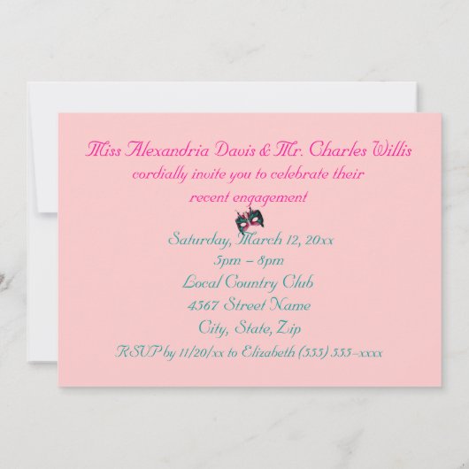 "A Mardi Gras Engagement Party" - Türkis/Rosa Einladung (Rückseite)