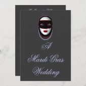 "A Mardi Gras Wedding" Beaded Mask-Black/Red/Blue Einladung (Vorne/Hinten)