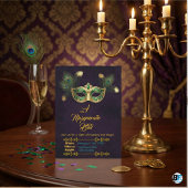 A Masquerade Ball Peacock Gold Emerald Einladung