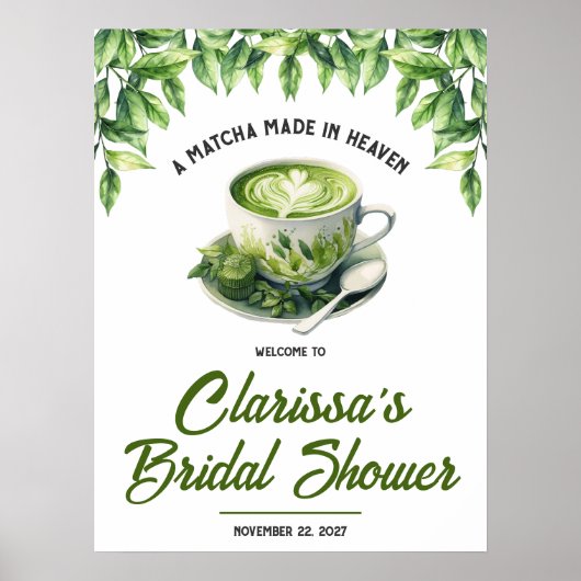 A Matcha Made in Heaven Bridal Shower Welcome Sign Poster (Vorne)