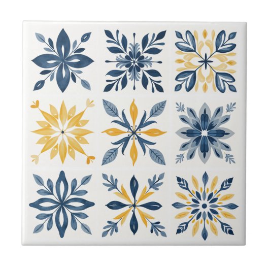 A Mediterranean Tile Design with Floral Geometric Fliese (Vorderseite)