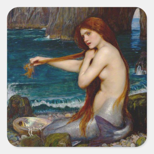 A Mermaid, c. 1900 by John Waterhouse Quadratischer Aufkleber (Vorderseite)